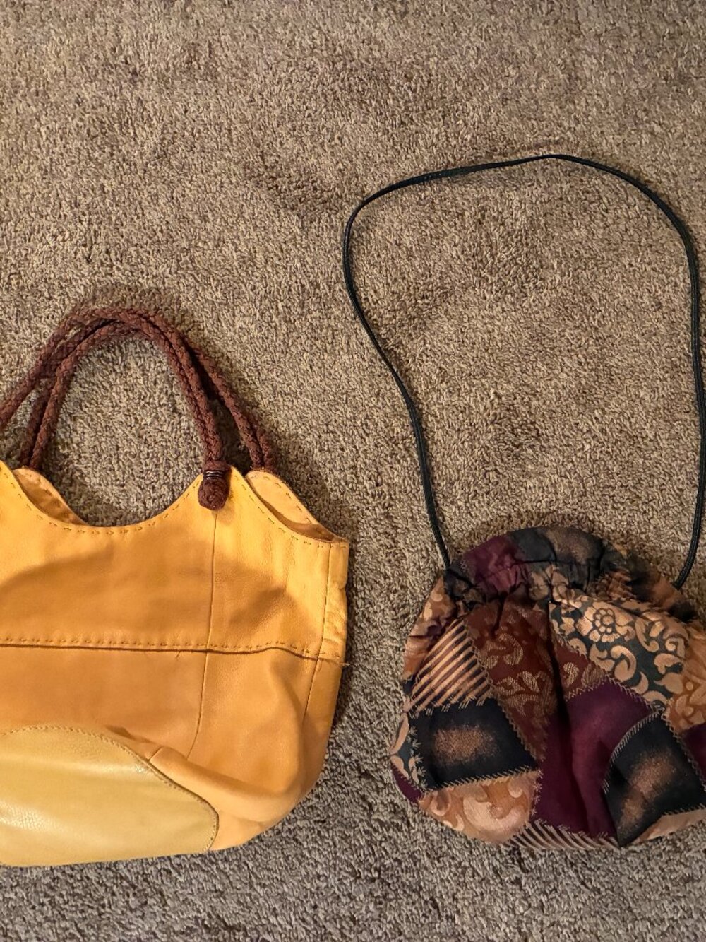 The Sak Yellow ShoulderBag (Med) & Separate Snap Pocket Purse (Sm), Both Leather